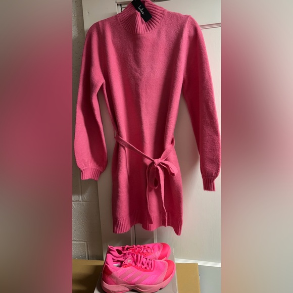 Lulus Dresses & Skirts - 2 pc. Lulu's Bright Pink Mini sweater Dress/Adidas shoes